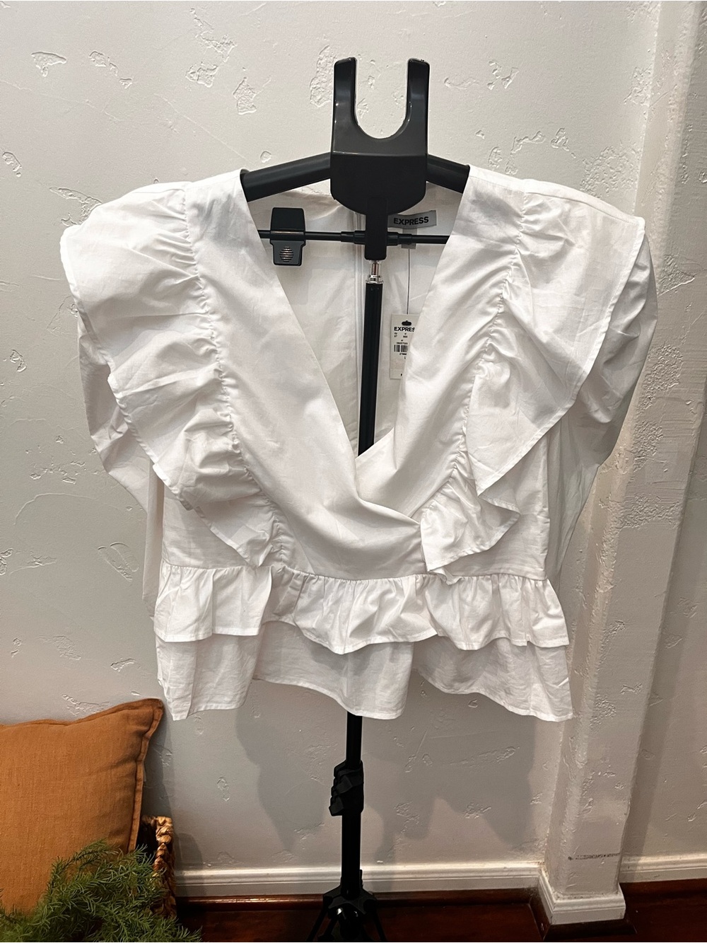 Express V-neck long sleeve Peplum top with tiered ruffles